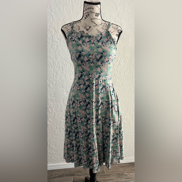 Pact Pink and Green Spaghetti Strap Sundress with pockets. - Picture 5 of 6